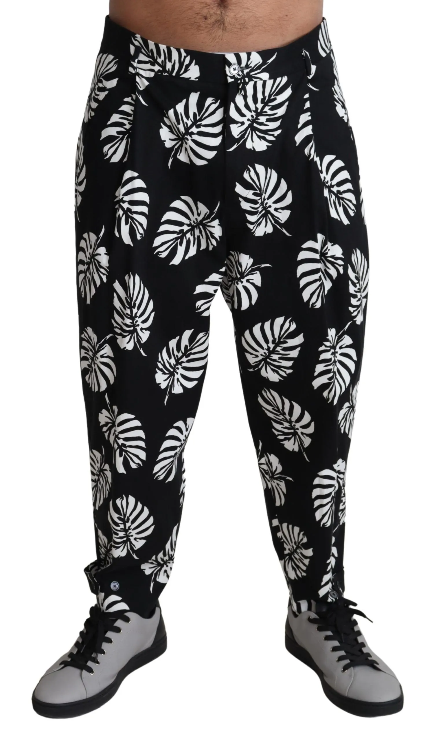 Dolce & Gabbana Elegant Palm Leaf Print Cotton Men's Trousers
