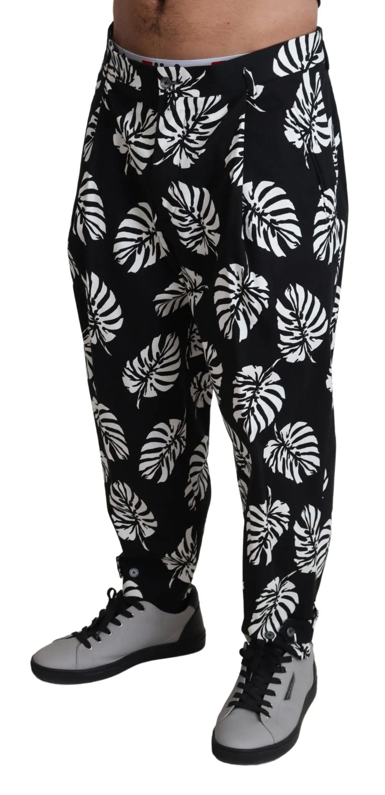 Dolce & Gabbana Elegant Palm Leaf Print Cotton Men's Trousers