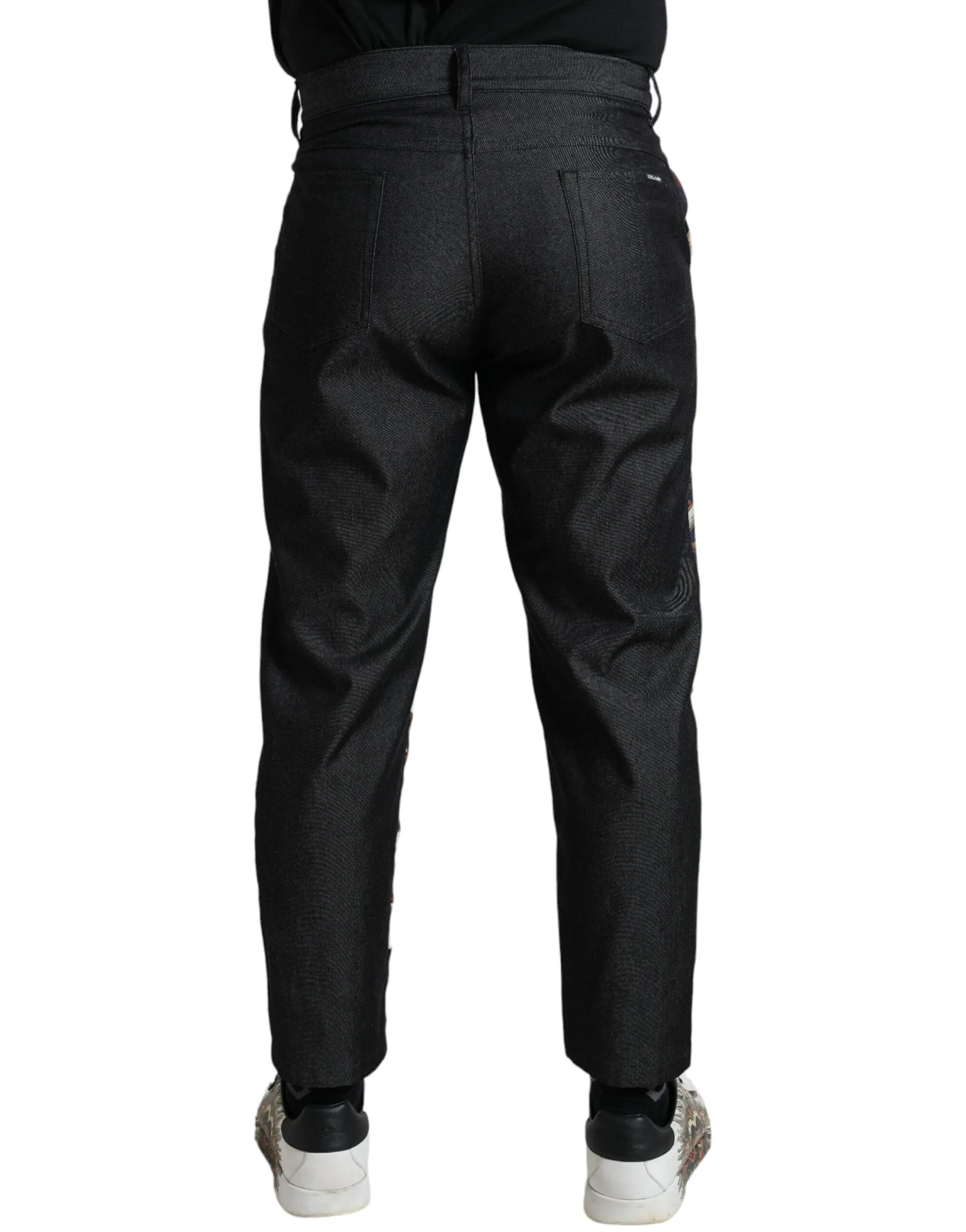 Dolce & Gabbana Elegant Silk Skinny Pants with Heraldic Men's Print