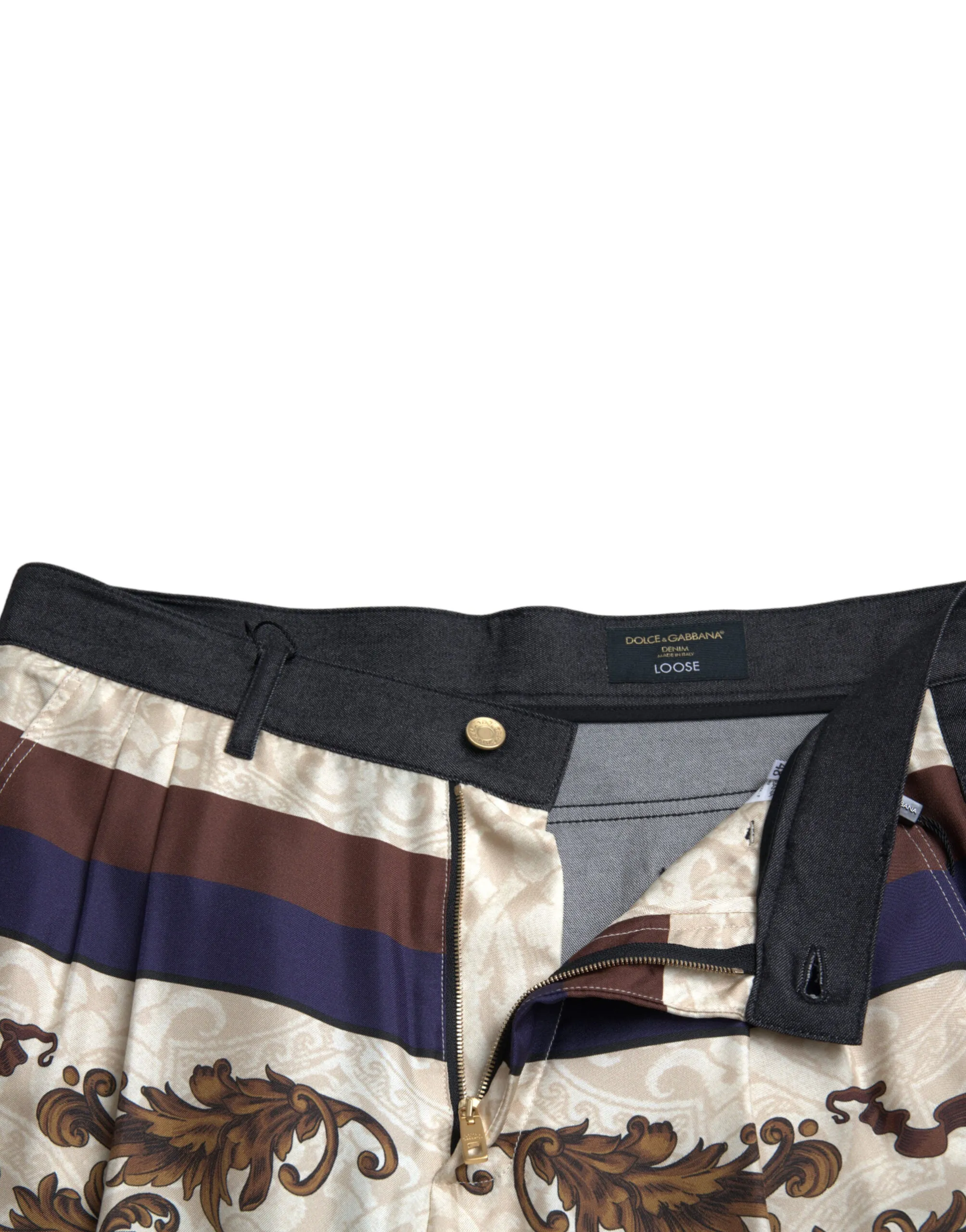 Dolce & Gabbana Elegant Silk Skinny Pants with Heraldic Men's Print