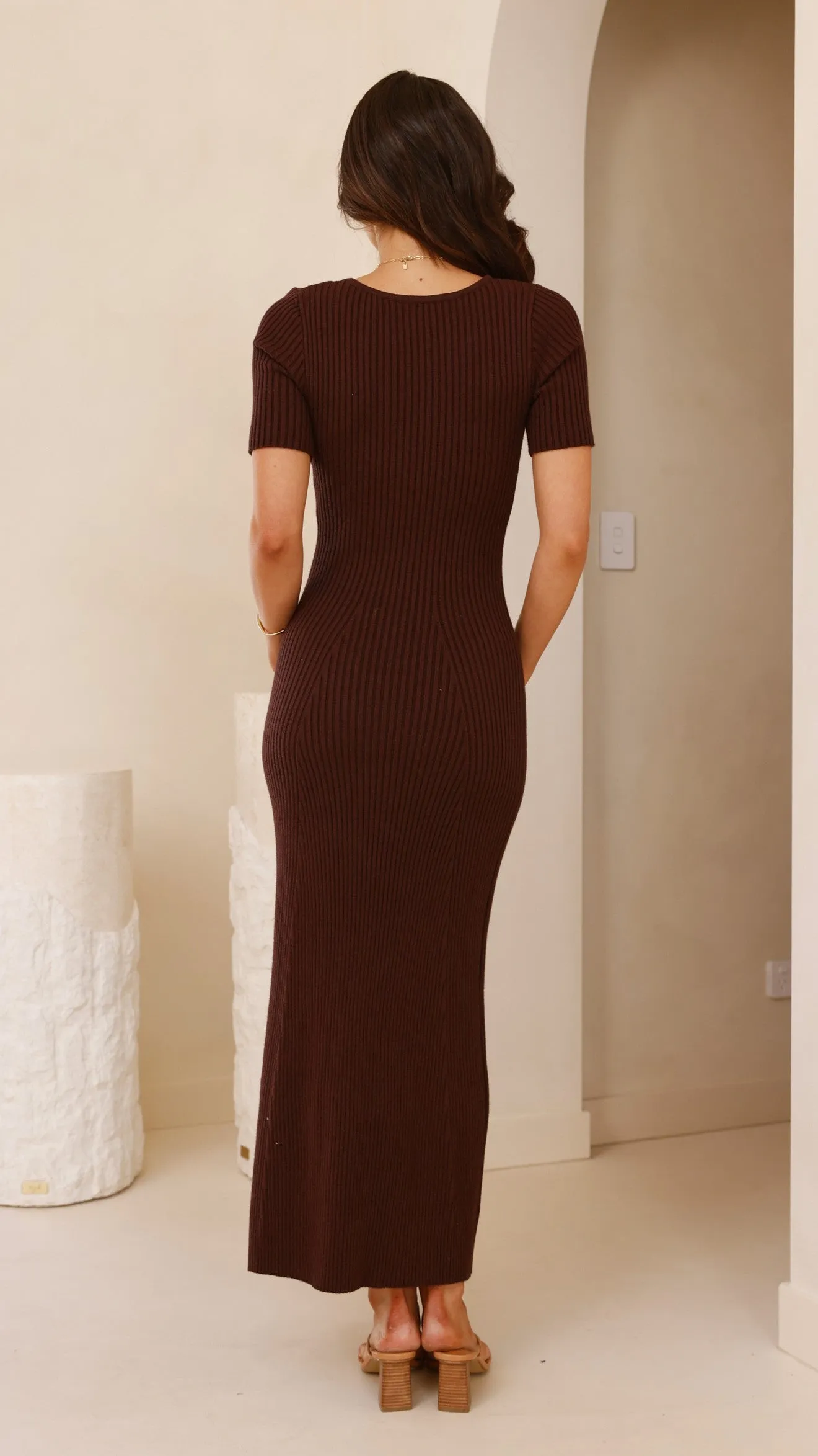 Eden Ribbed Maxi Dress - Chocolate