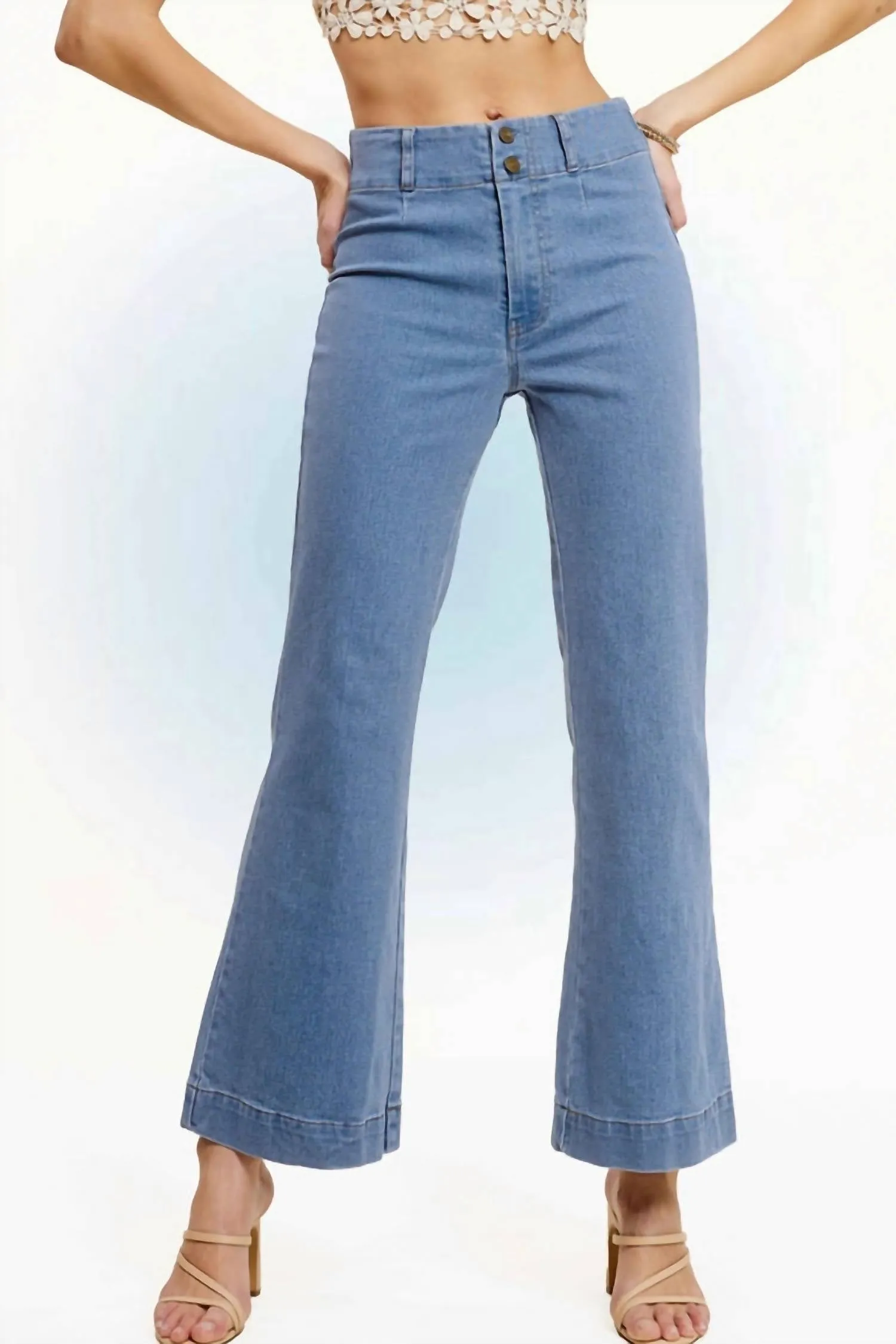 Effortless Chic High-Waisted Flare Jeans In Blue
