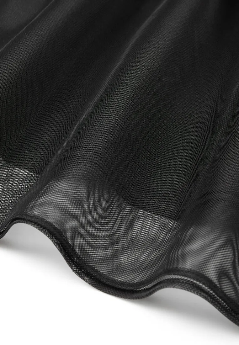Elasticated-waistband Layered Maxi Mesh Skirt Black