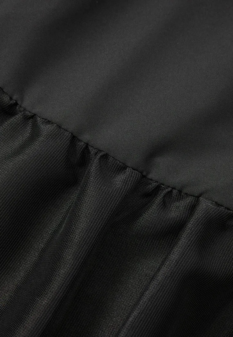 Elasticated-waistband Layered Maxi Mesh Skirt Black