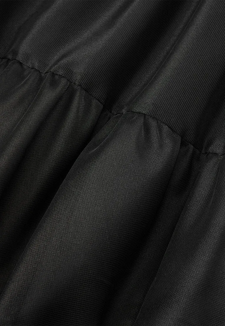 Elasticated-waistband Layered Maxi Mesh Skirt Black