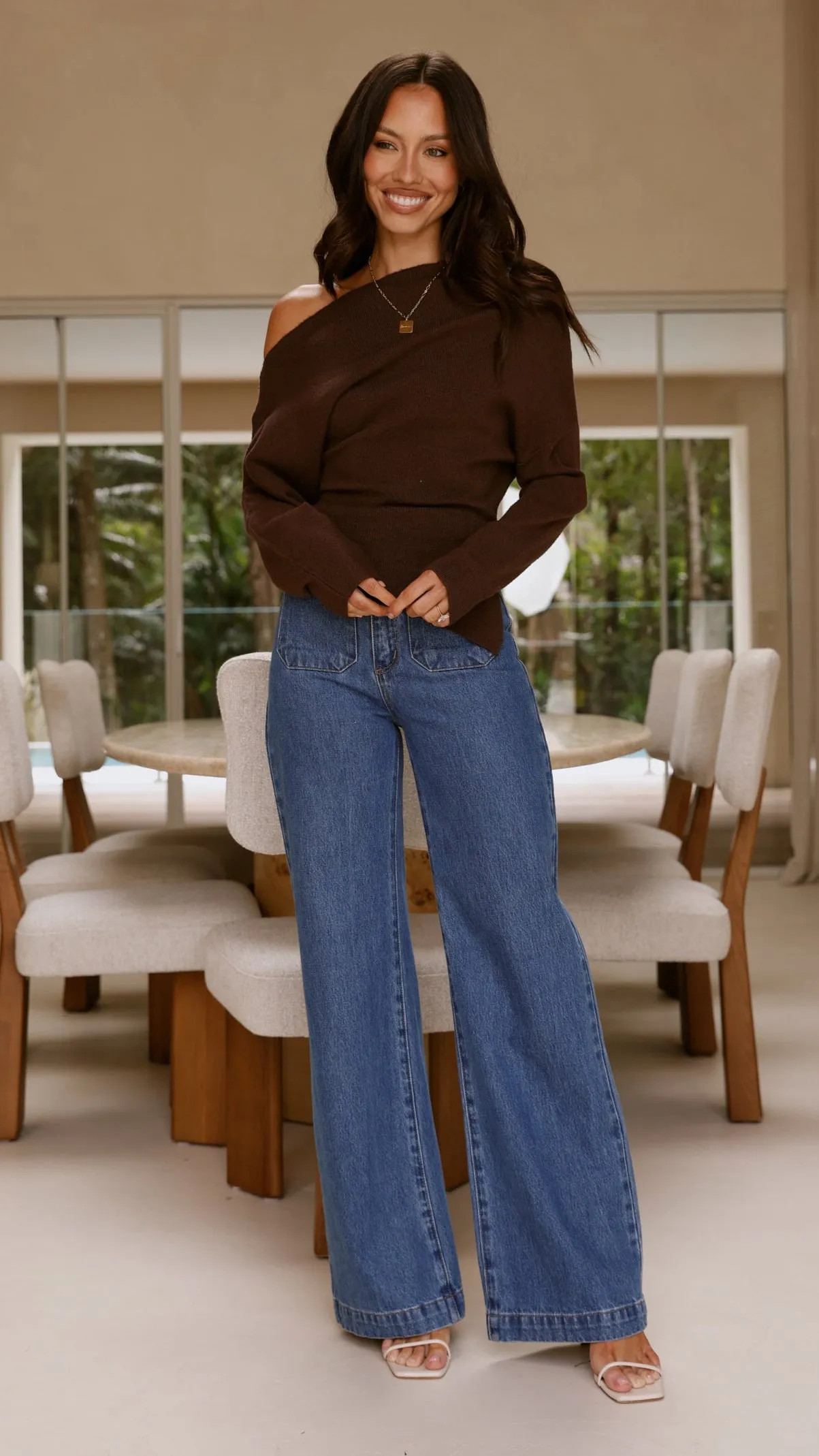 Eleora Long Sleeve Asymmetrical Top - Brown