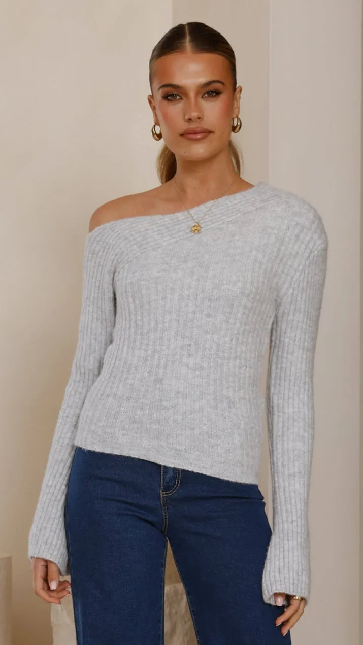 Ellira Long Sleeve Knit Top - Grey