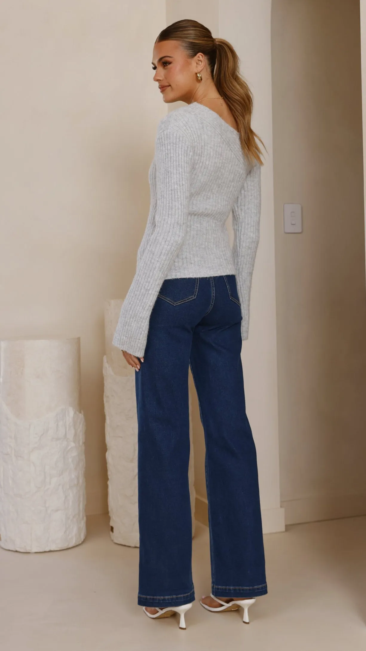 Ellira Long Sleeve Knit Top - Grey