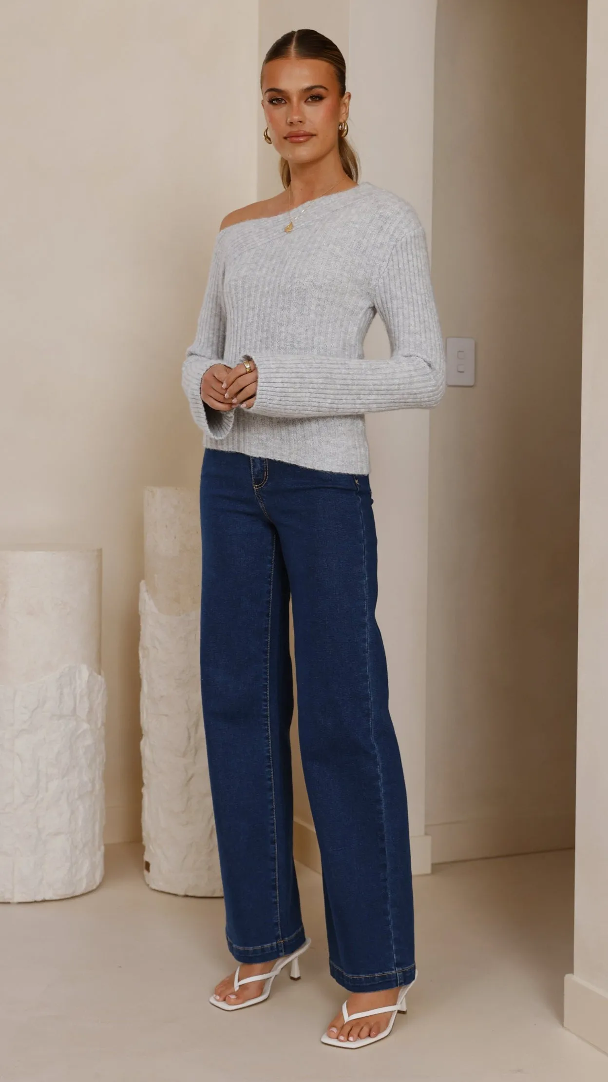 Ellira Long Sleeve Knit Top - Grey
