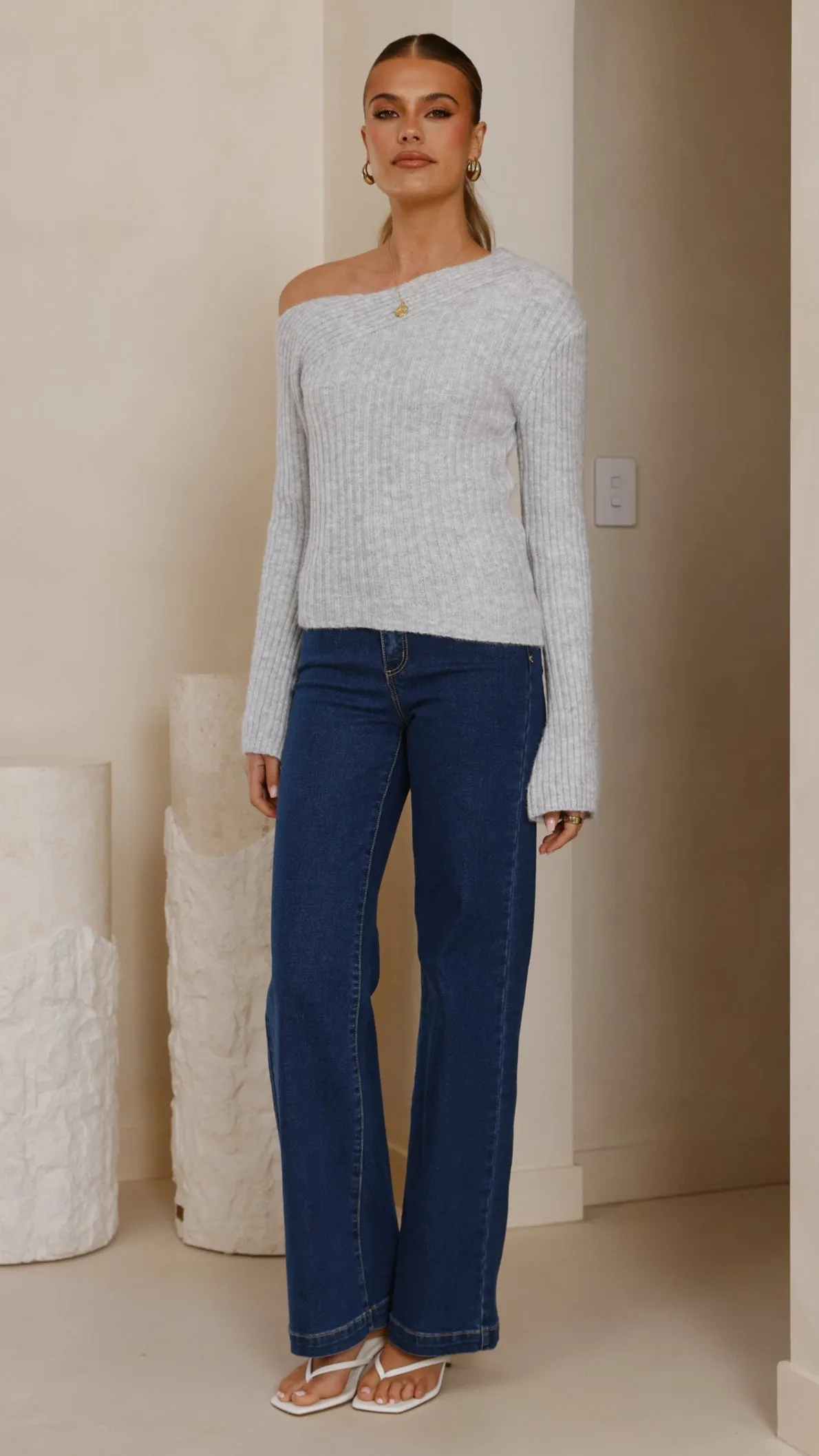 Ellira Long Sleeve Knit Top - Grey