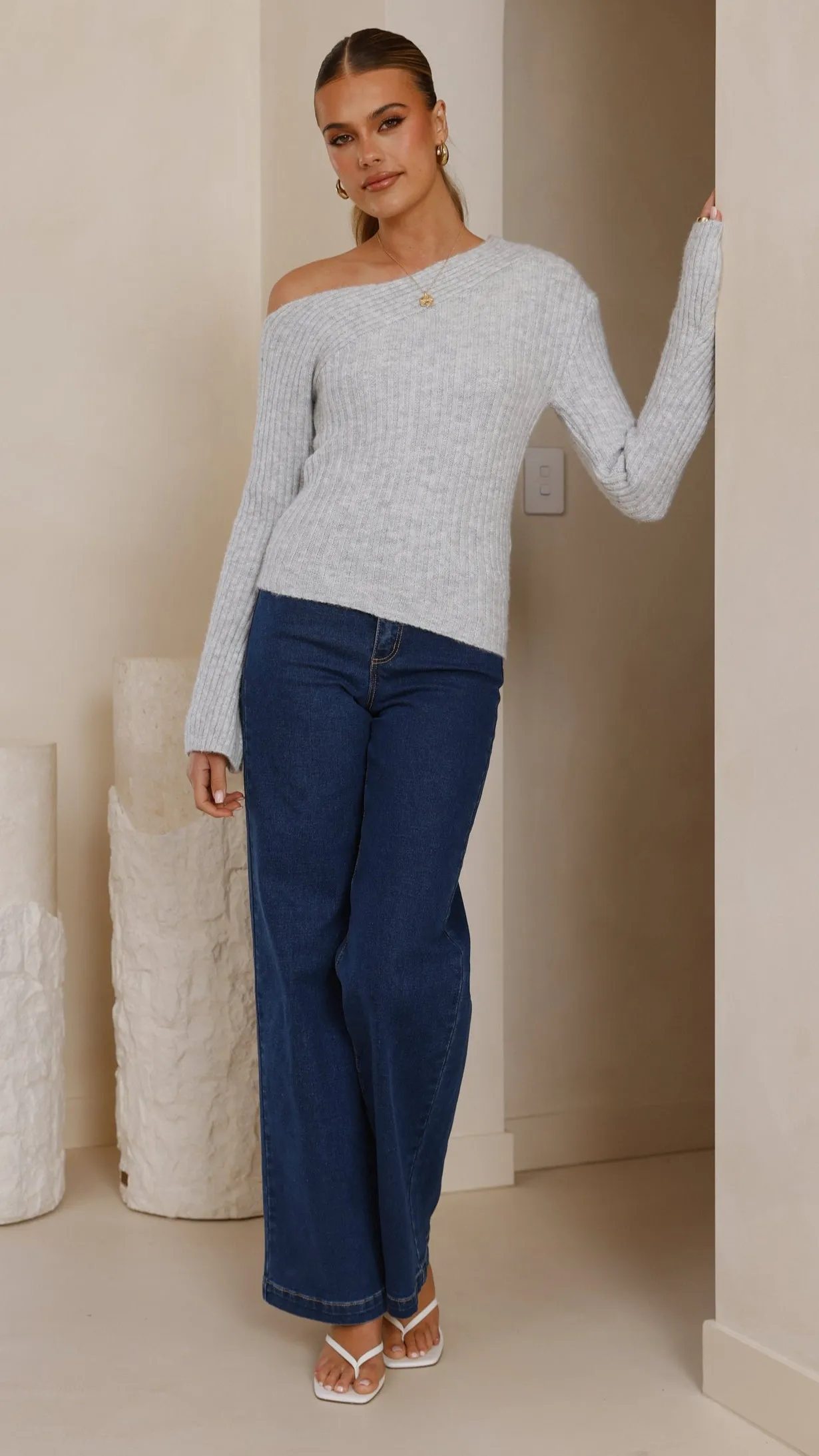 Ellira Long Sleeve Knit Top - Grey