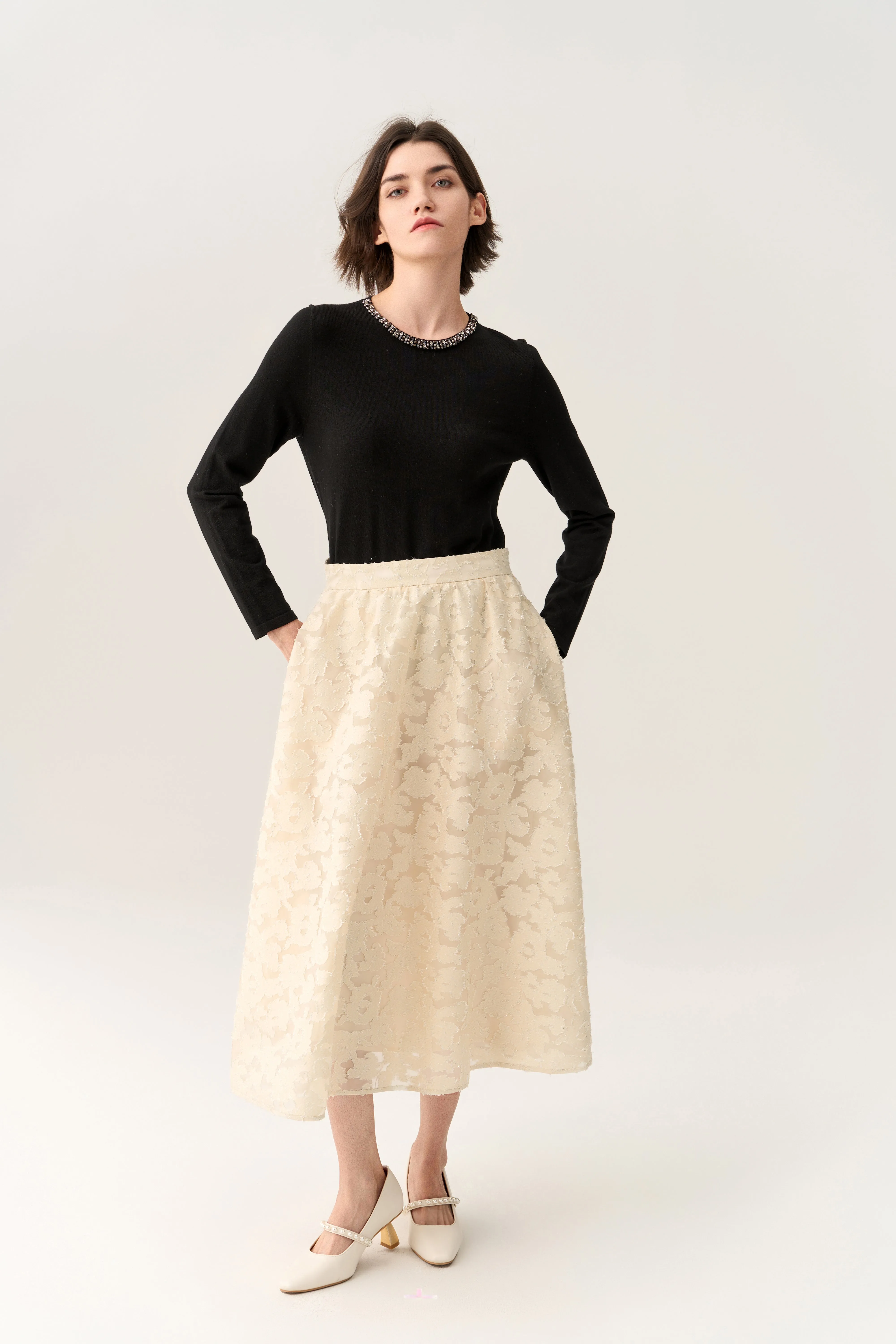 Embellished Neck Pullover