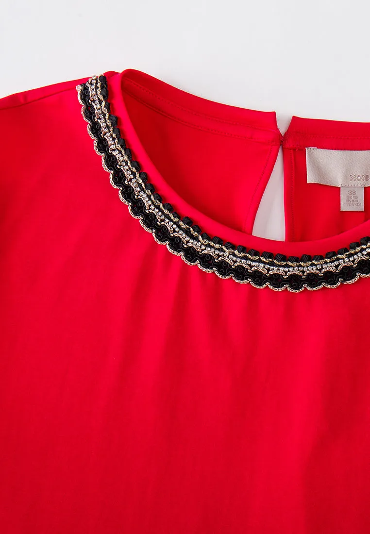 Embellished Round-neck Button-shoulder Vest Top