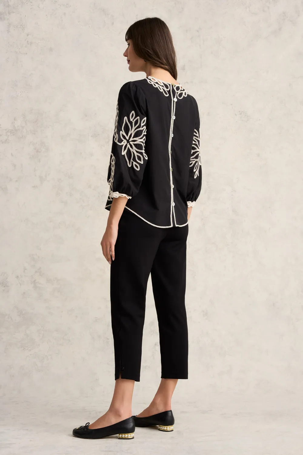 Embroidered Cotton Blouse - Black