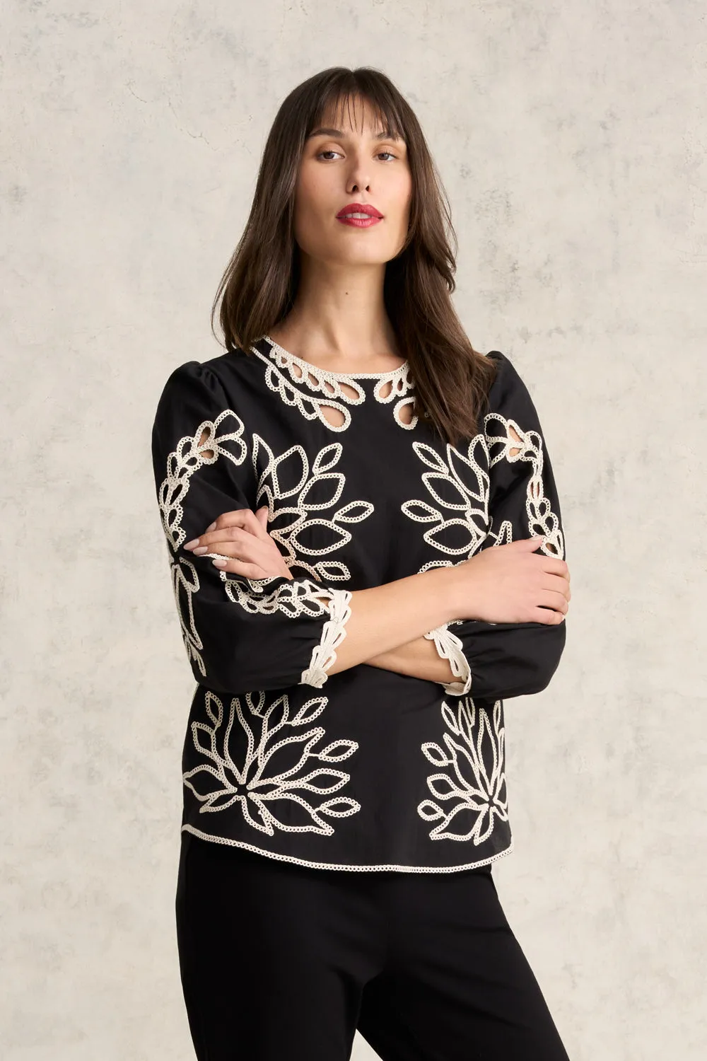 Embroidered Cotton Blouse - Black
