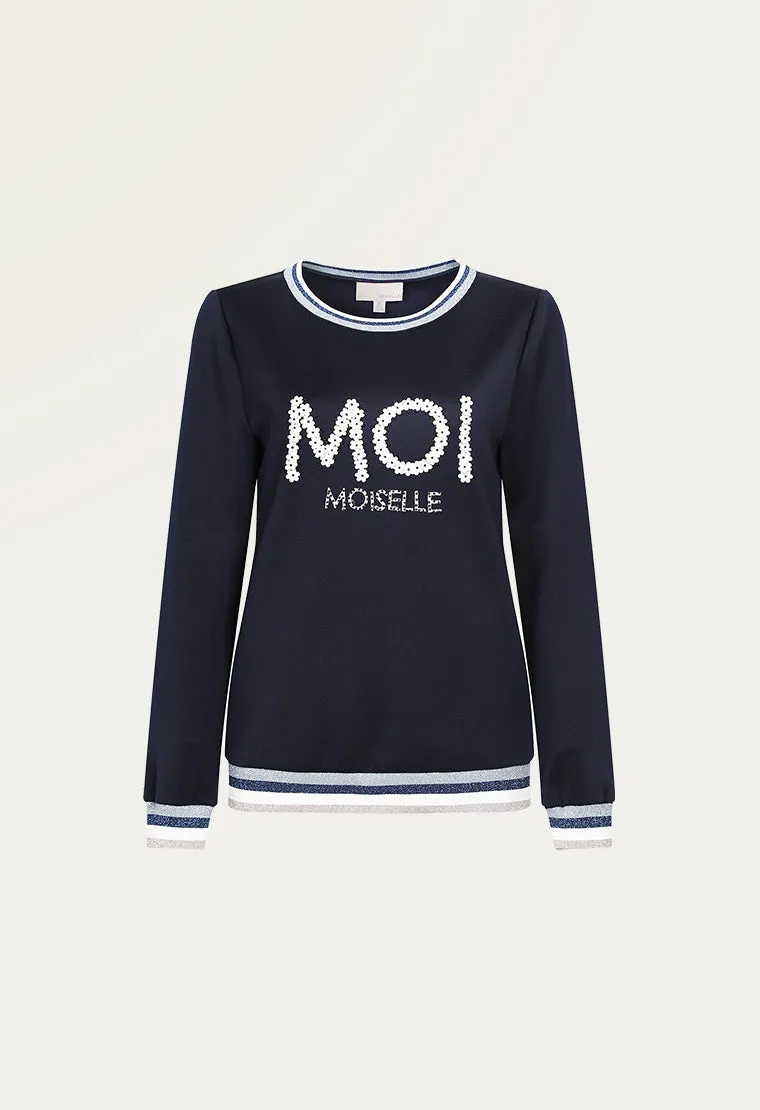 Embroidered "Moi" long-sleeved T-shirt