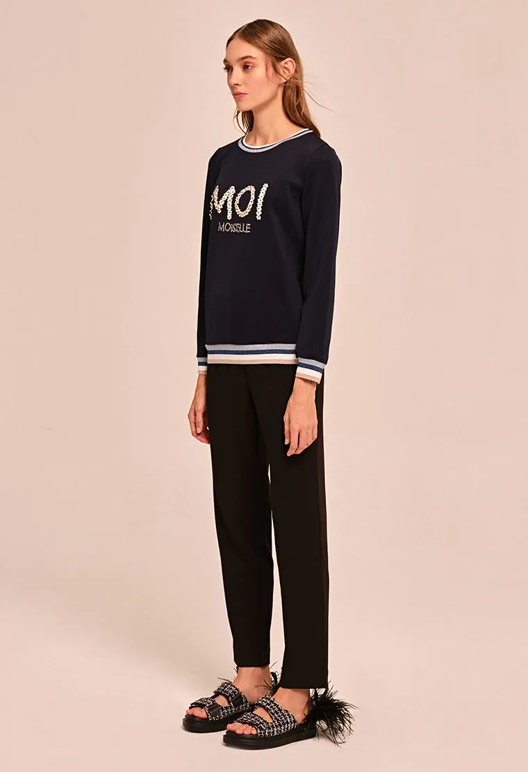 Embroidered "Moi" long-sleeved T-shirt