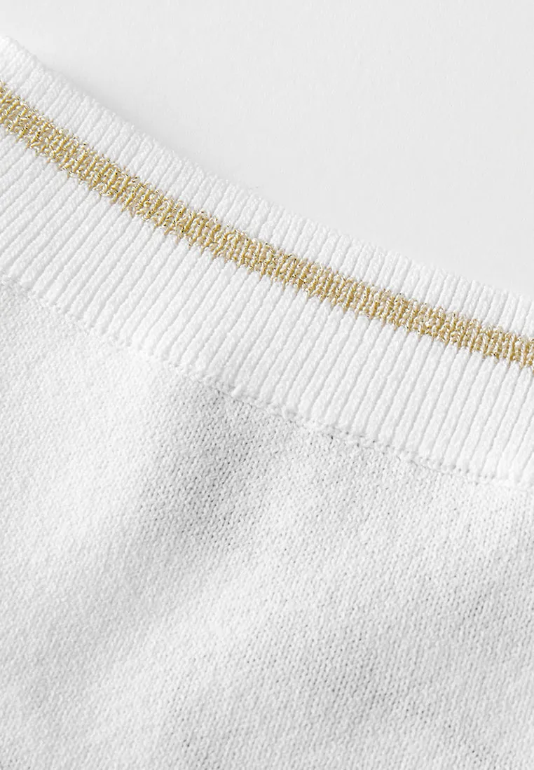 Embroidery-detail Ribbed-trim Knitted Top