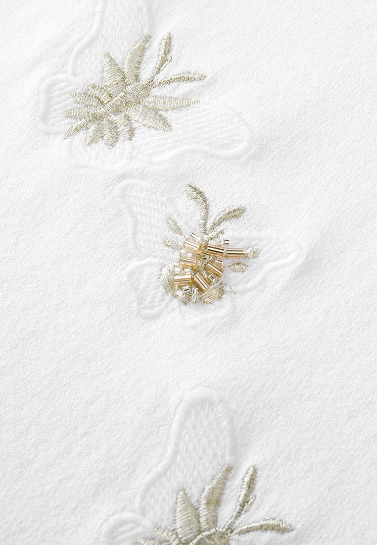 Embroidery-detail Ribbed-trim Knitted Top