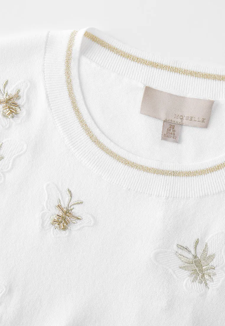 Embroidery-detail Ribbed-trim Knitted Top