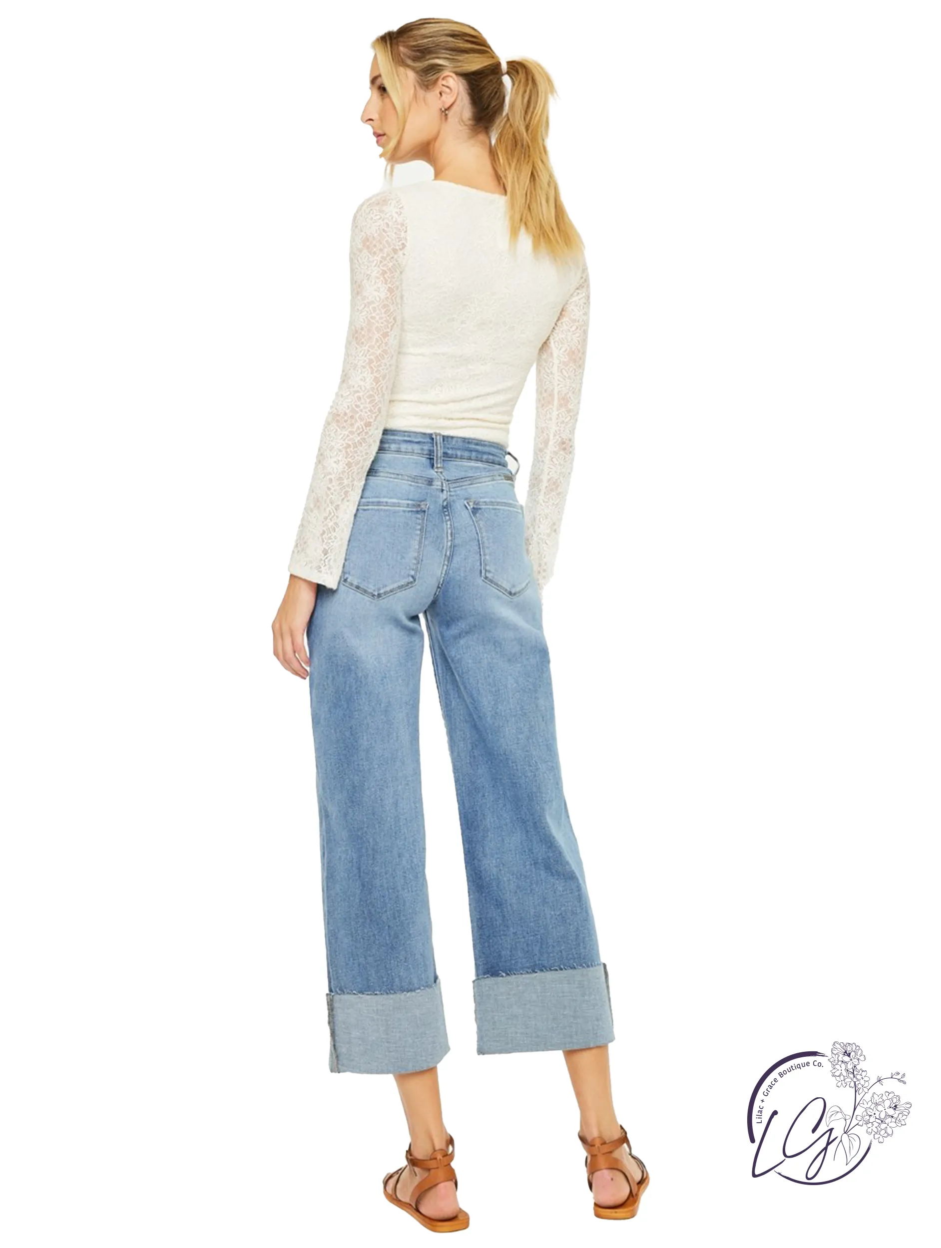 Estella High-Rise Crop Wide Leg Jeans by Kan Can