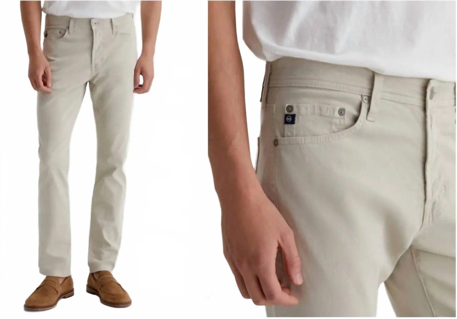 Everett Slim Straight Sueded 34 In Seam Jeans In Beige