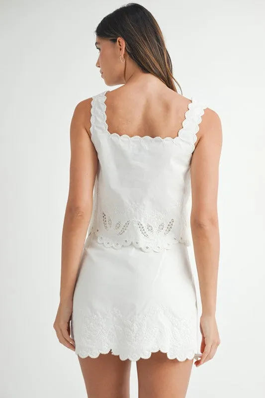 Evren Embroidered Scallop Top