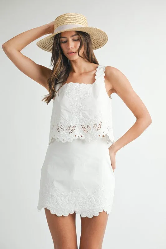 Evren Embroidered Scallop Top