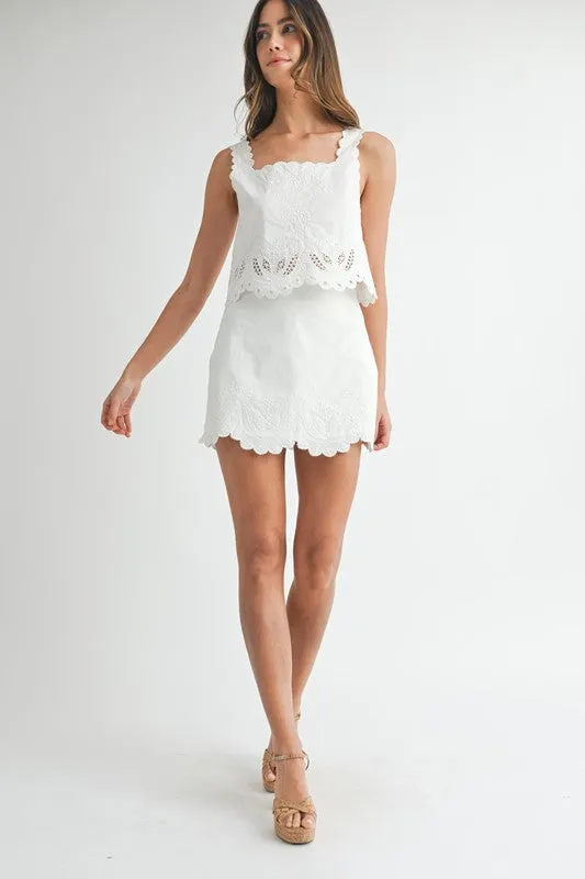 Evren Embroidered Scallop Top