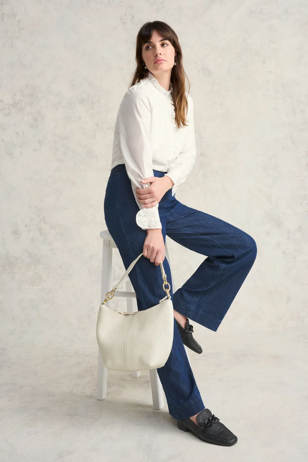 Fabric Mix Ruffle Top - White