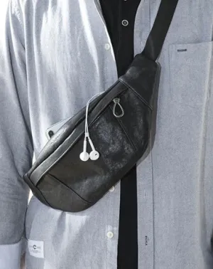 Fashion Black Leather Mens Chest Bag Sling Bag Black One Shoulder Backpack for Men
