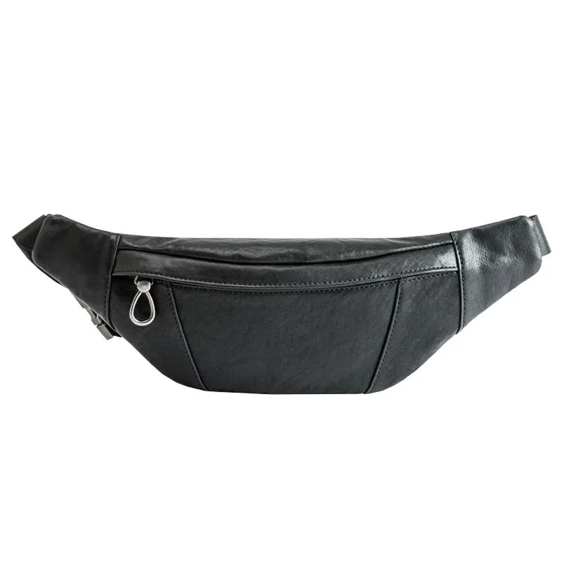 Fashion Black Leather Mens Chest Bag Sling Bag Black One Shoulder Backpack for Men