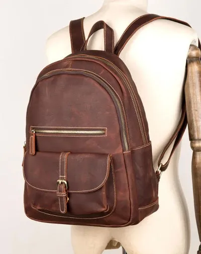 Fashion Brown Mens Leather 14-inch Large Laptop Backpacks Brown Travel Backpacks School Backpack for men