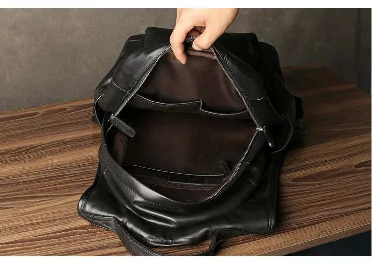 Fashion Leather Men's 15 inches Computer Backpack Black Large Travel Backpack Coffee Large College Backpack For Men