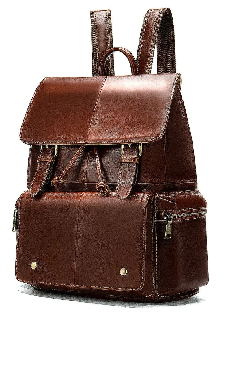Fashion Leather Men's School Backpack 14inch Computer Backpack Satchel Backpack For Men