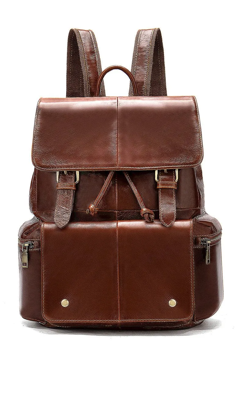 Fashion Leather Men's School Backpack 14inch Computer Backpack Satchel Backpack For Men