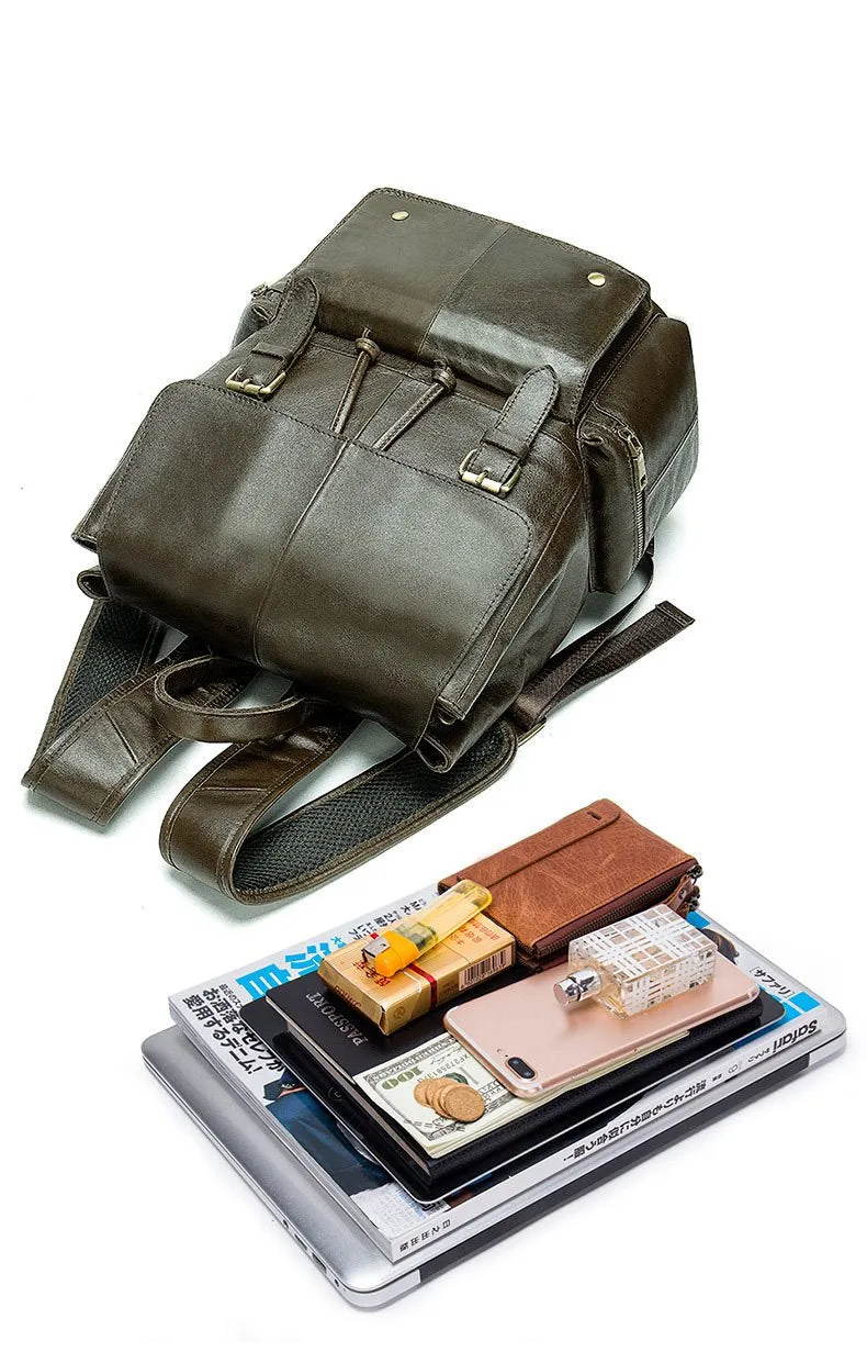 Fashion Leather Men's School Backpack 14inch Computer Backpack Satchel Backpack For Men