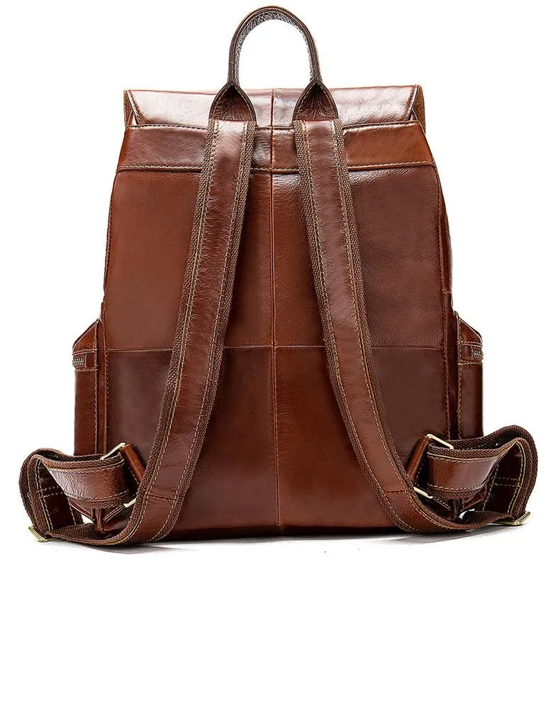 Fashion Leather Men's School Backpack 14inch Computer Backpack Satchel Backpack For Men