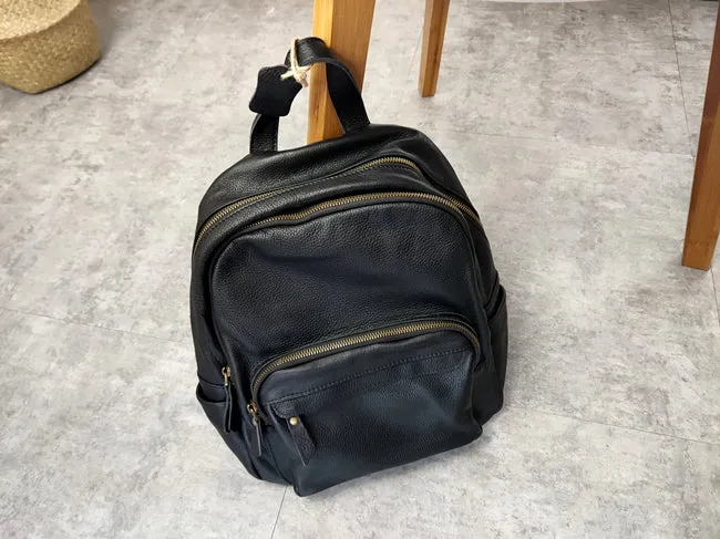 Fashion Womens Black Leather Backpack School Backpack Stachel Backpack For Women