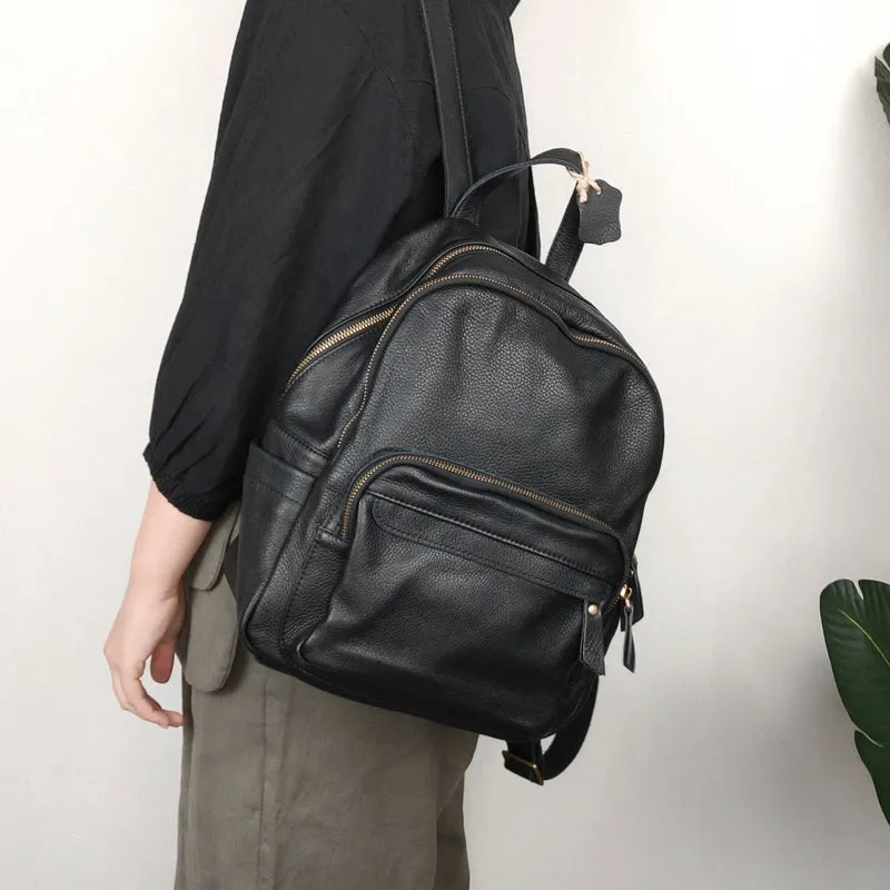 Fashion Womens Black Leather Backpack School Backpack Stachel Backpack For Women