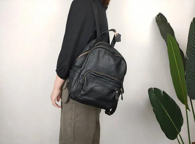 Fashion Womens Black Leather Backpack School Backpack Stachel Backpack For Women