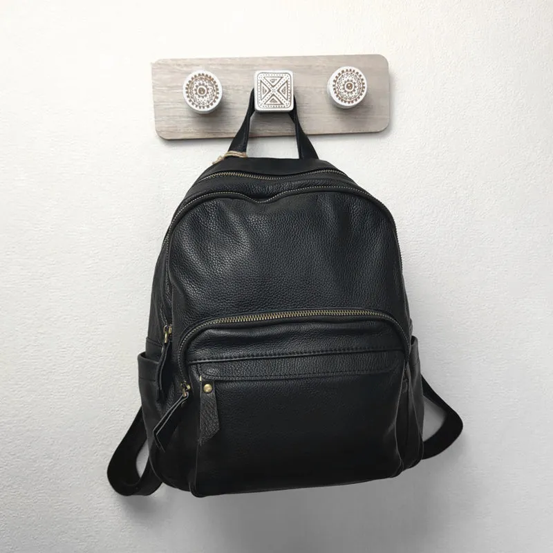 Fashion Womens Black Leather Backpack School Backpack Stachel Backpack For Women