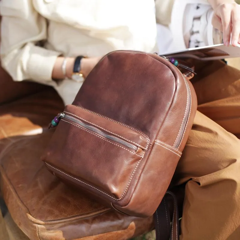 Fashion Womens Coffee Leather Zipper Leather Backpack Womens Best Womens Backpack