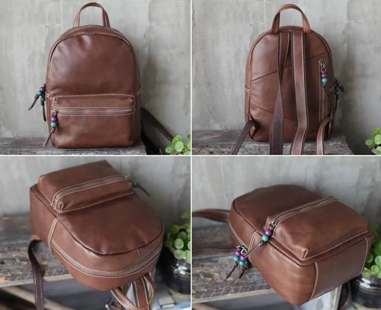 Fashion Womens Coffee Leather Zipper Leather Backpack Womens Best Womens Backpack