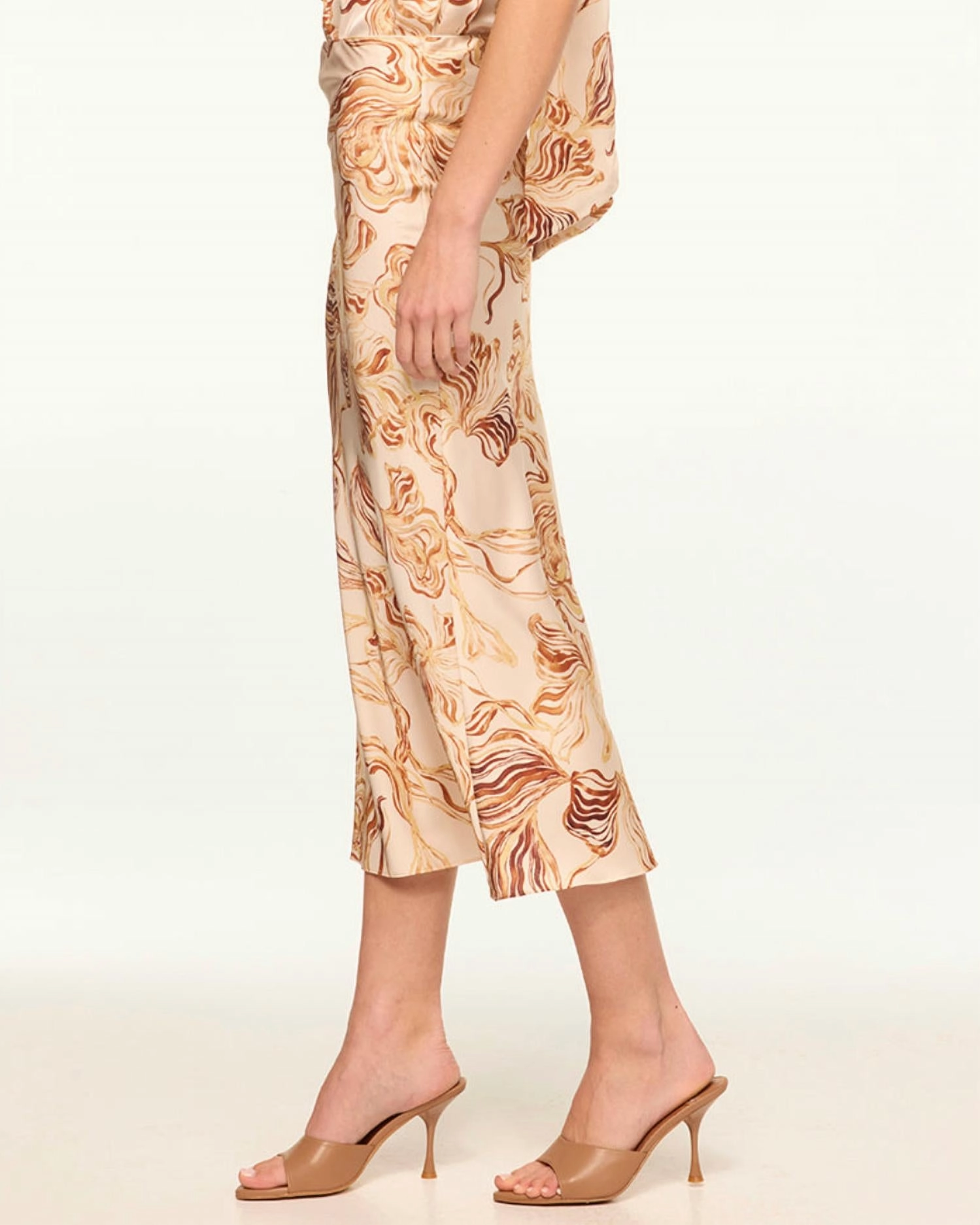 Fay Slip Midi Skirt In Golden Straw Satin