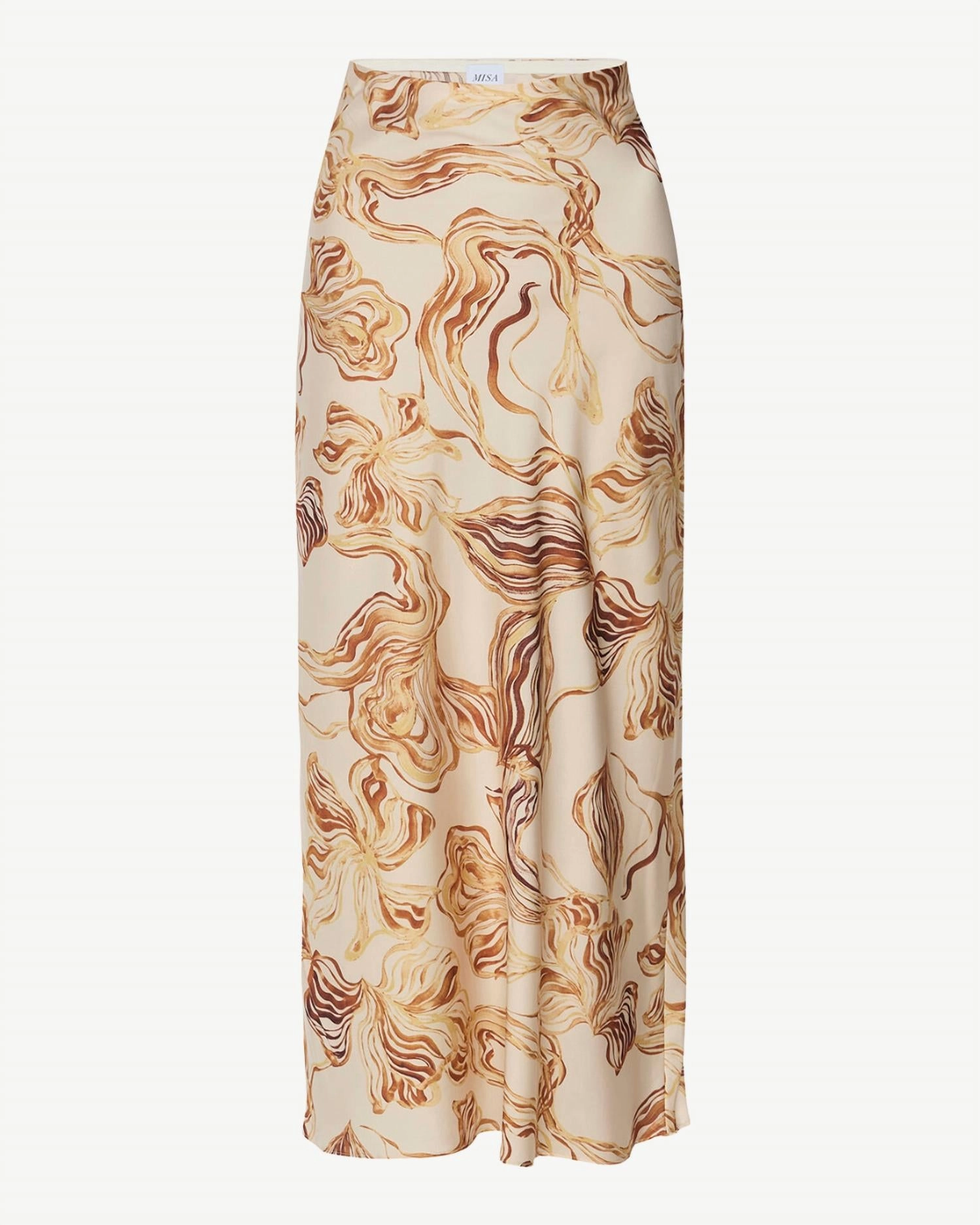 Fay Slip Midi Skirt In Golden Straw Satin