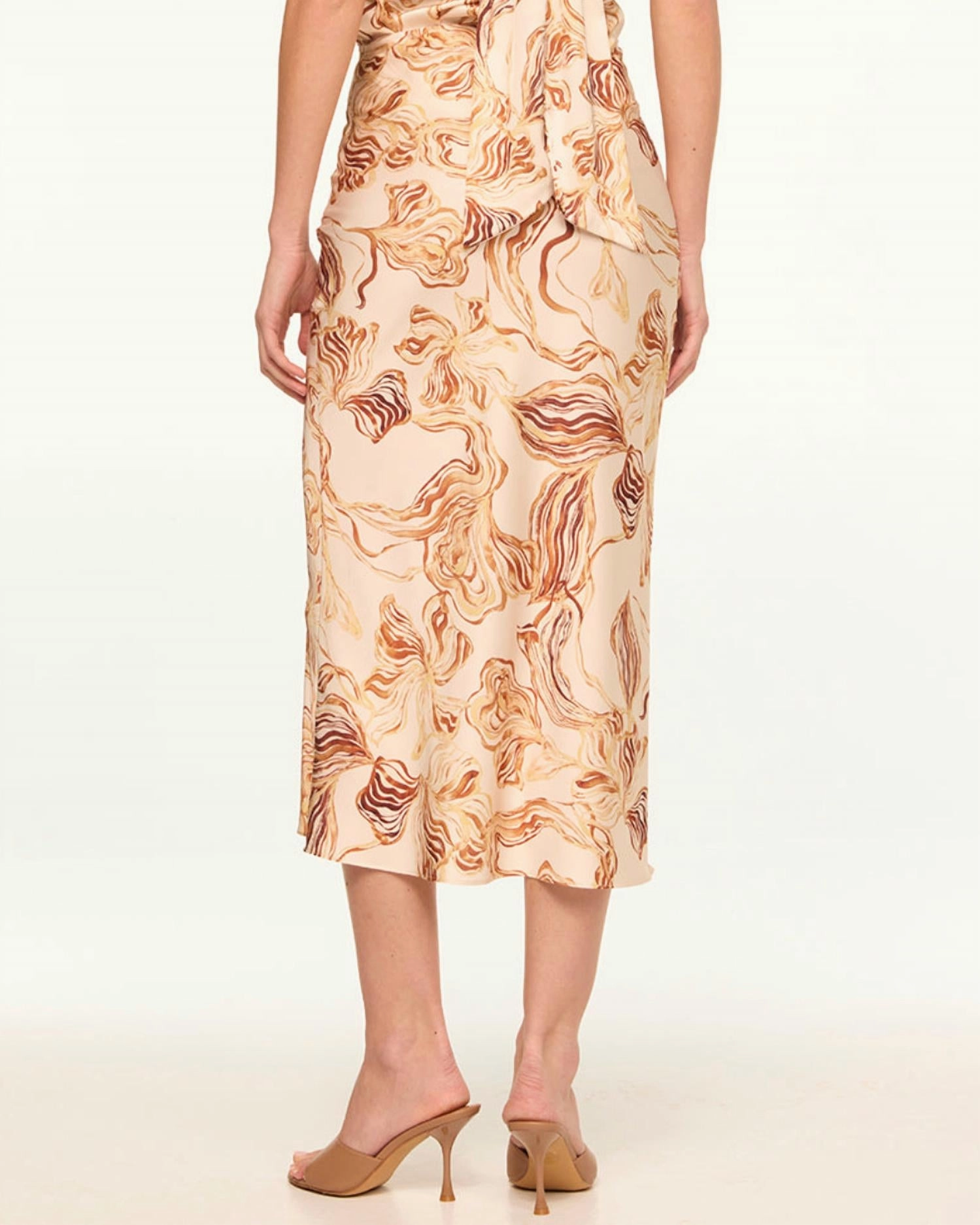 Fay Slip Midi Skirt In Golden Straw Satin