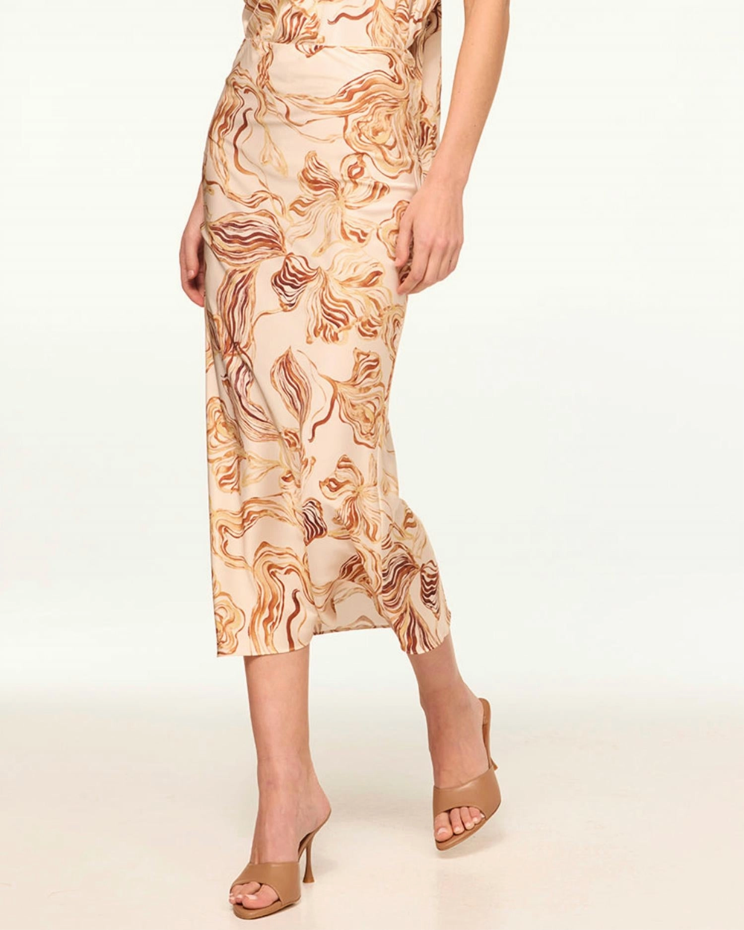 Fay Slip Midi Skirt In Golden Straw Satin