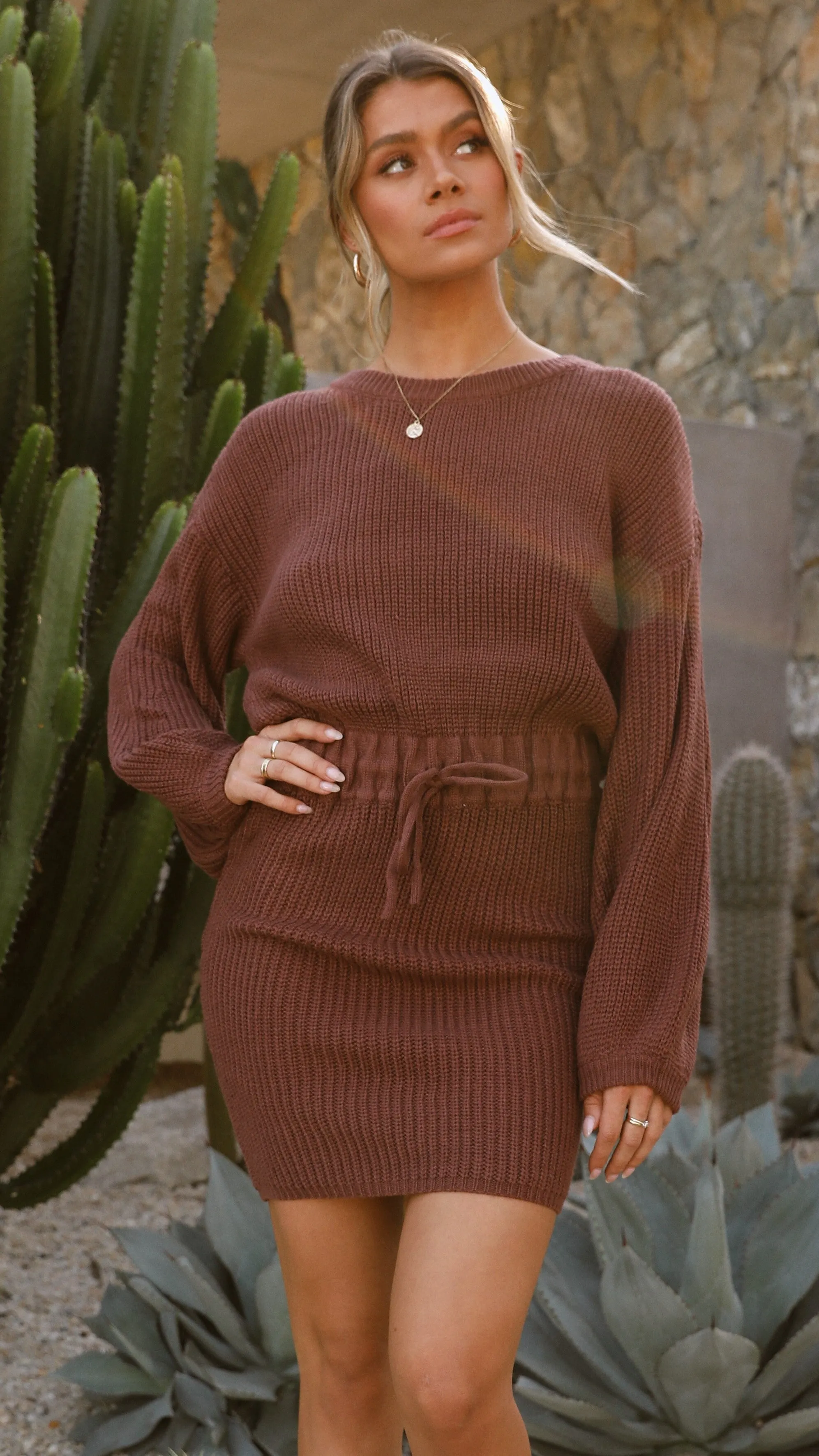 Feya Knit Mini Dress - Chocolate