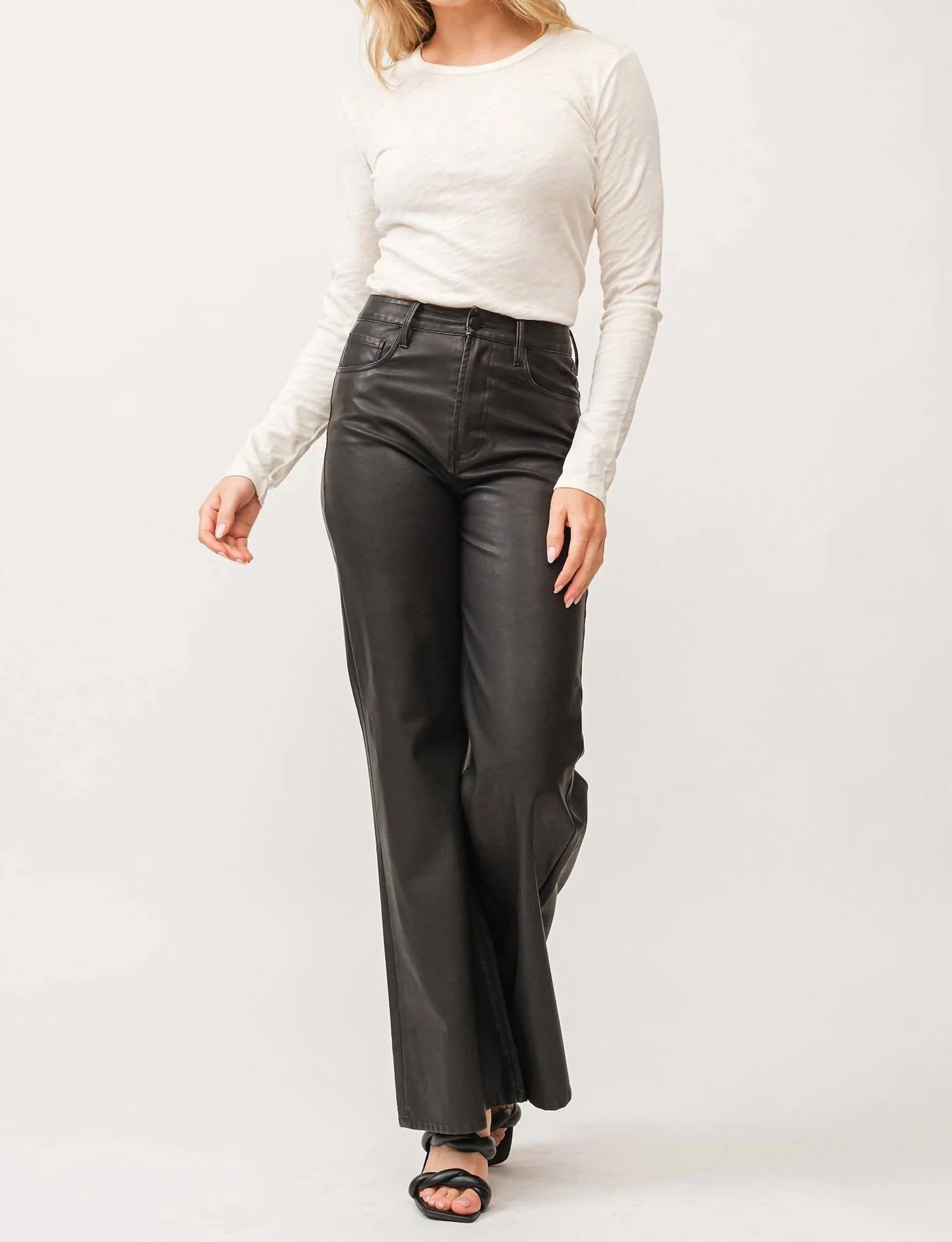 Fiona High Rise Wide Leg Faux Leather In Smoked Charcoal